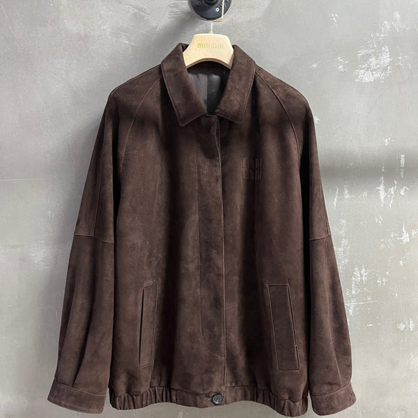 Miu Miu 2025 Jacket Brown Sheepskin Suede
