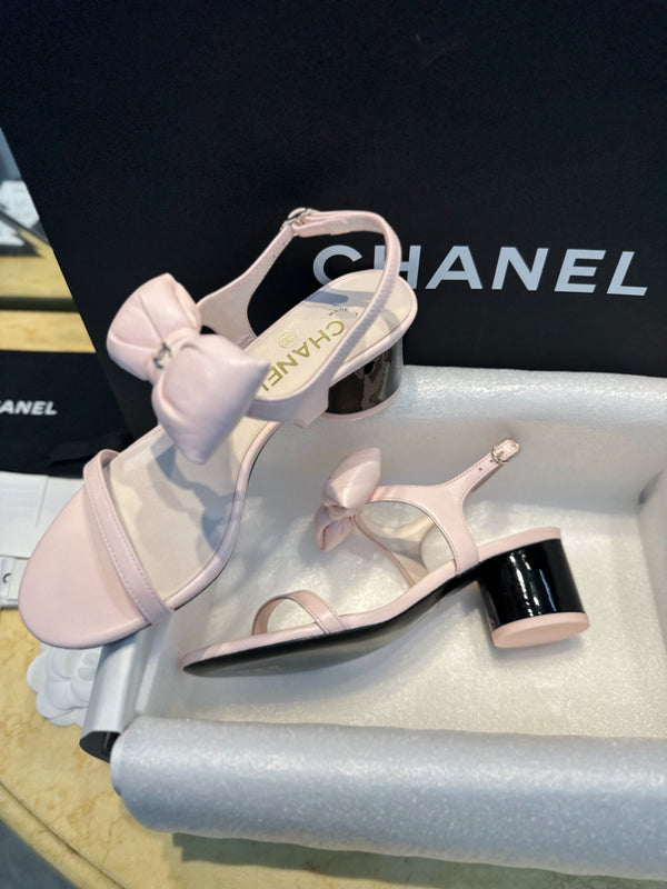 CC 26s Bow Block Heel Sandals Pink Leather 964839
