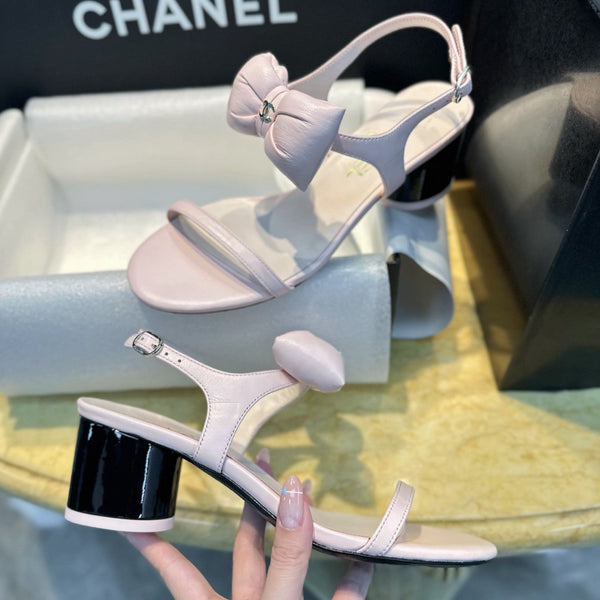 CC 26s Bow Block Heel Sandals Pink Leather 964839