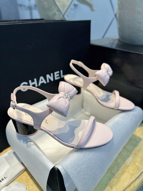 CC 26s Bow Block Heel Sandals Pink Leather 964839