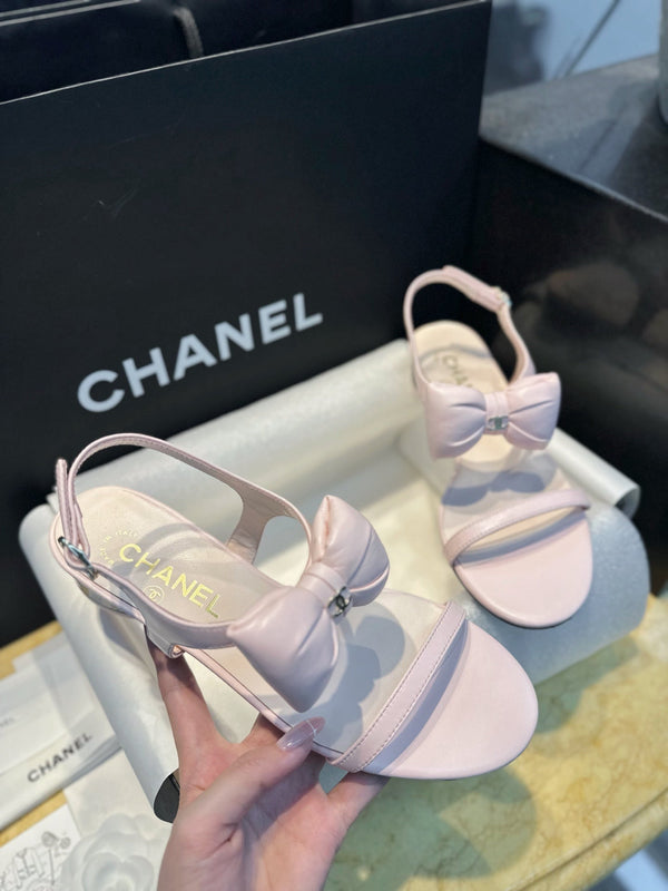 CC 26s Bow Block Flat Sandals Pink Leather 964838
