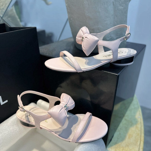 CC 26s Bow Block Flat Sandals Pink Leather 964838