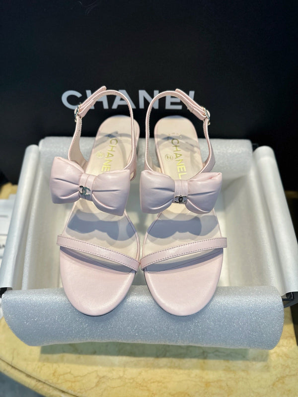 CC 26s Bow Block Flat Sandals Pink Leather 964838