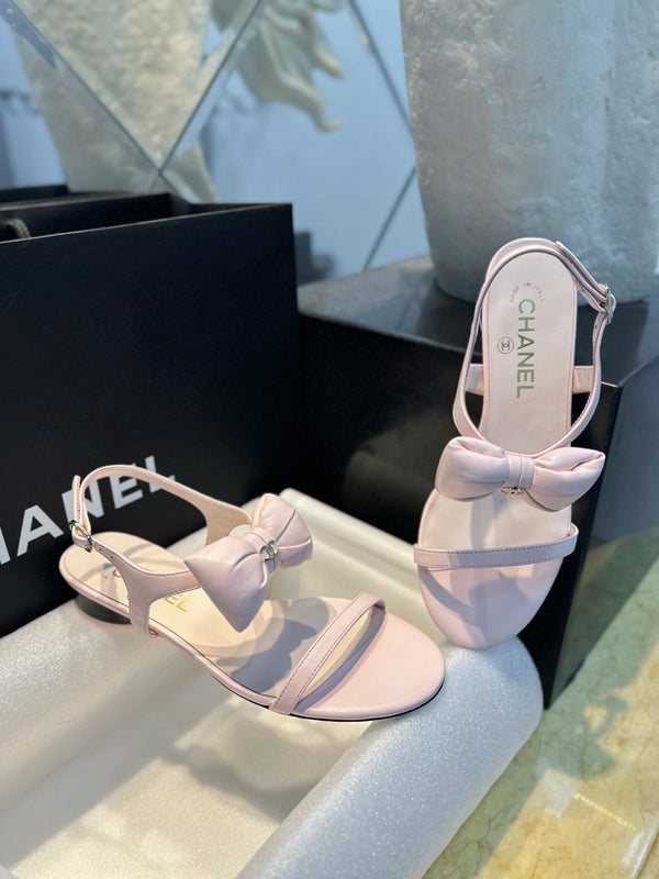 CC 26s Bow Block Flat Sandals Pink Leather 964838