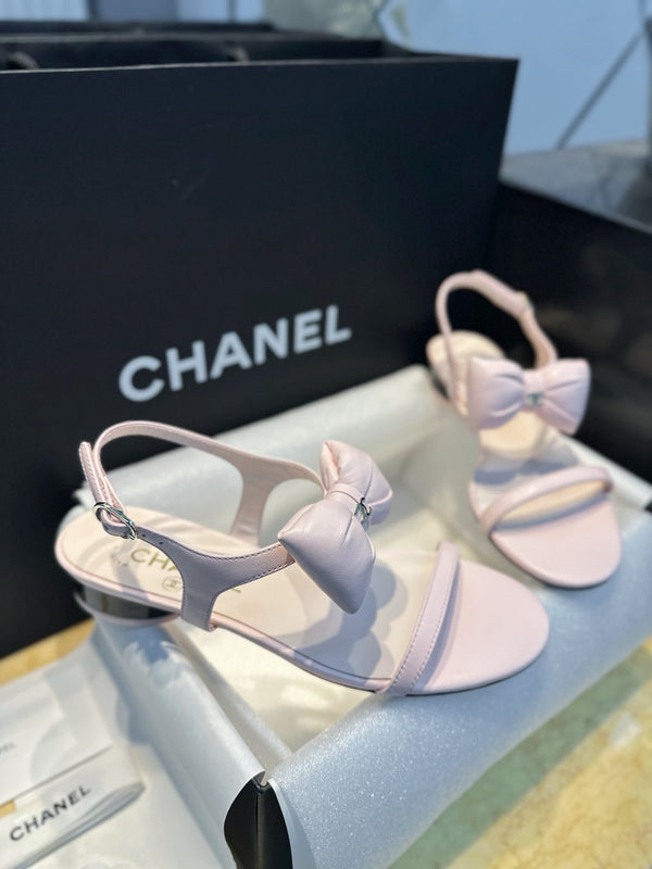 CC 26s Bow Block Flat Sandals Pink Leather 964838