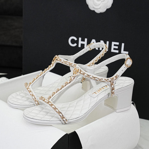 CC 26s Heart CC T-Strap Sandals White Quilted Leather 964934