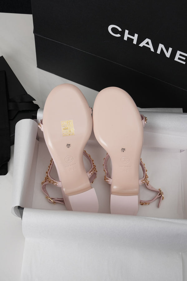 CC 26s Heart CC T-Strap Sandals Light Pink Quilted Leather 964933