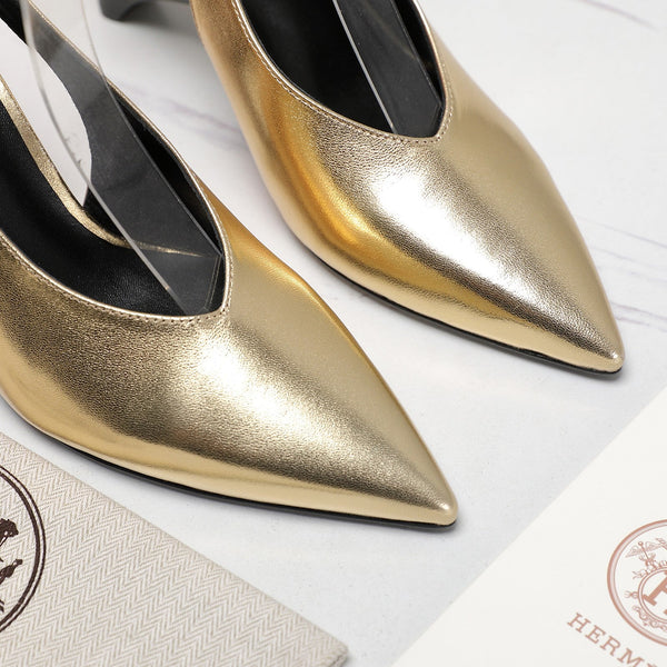 HM  Classic High-Heeled Slingback 70mm Golden Sheepskin 547639