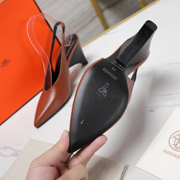 HM  Classic High-Heeled Slingback 70mm Brown Sheepskin 547640