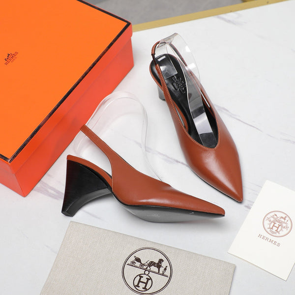 HM  Classic High-Heeled Slingback 70mm Brown Sheepskin 547640