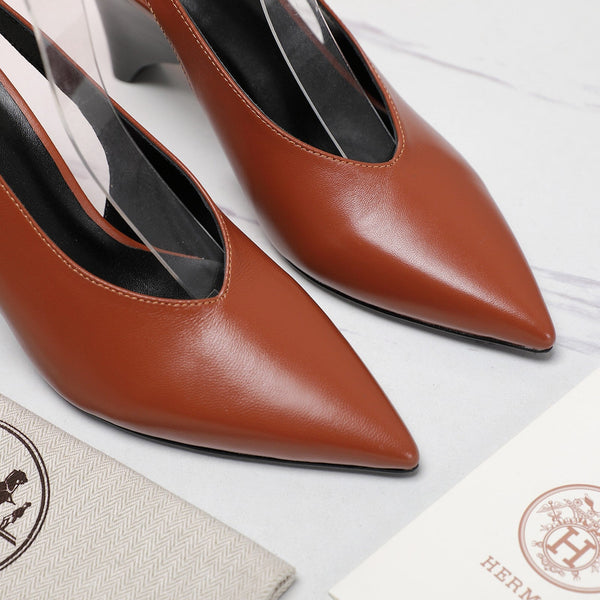 HM  Classic High-Heeled Slingback 70mm Brown Sheepskin 547640