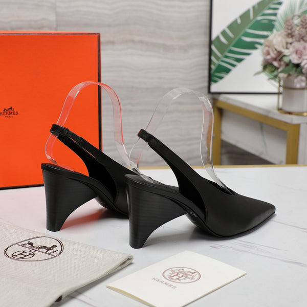 HM  Classic High-Heeled Slingback 70mm Black Sheepskin 547641