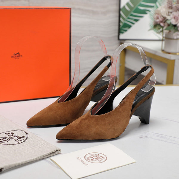 HM  Classic High-Heeled Slingback 70mm Brown Suede Sheepskin 547642