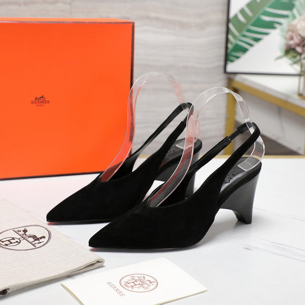 HM  Classic High-Heeled Slingback 70mm Black Suede Sheepskin 547643