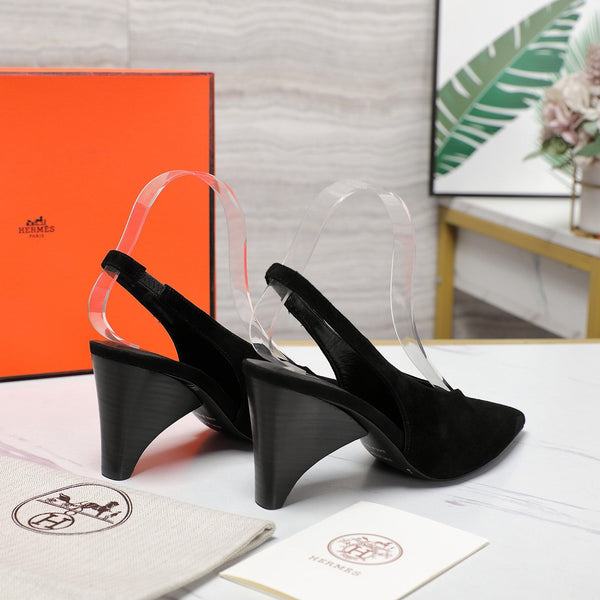 HM  Classic High-Heeled Slingback 70mm Black Suede Sheepskin 547643