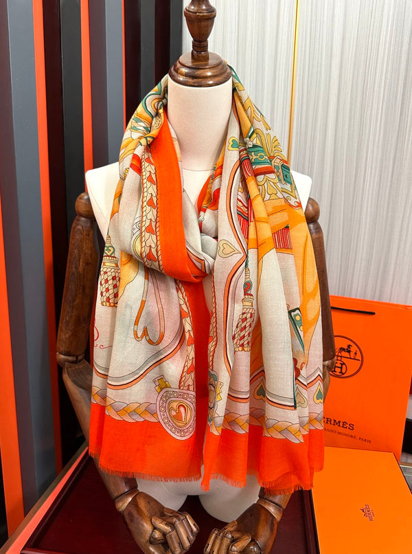 HM 25s Scarf 200cm Orange Beige Cashmere 976424