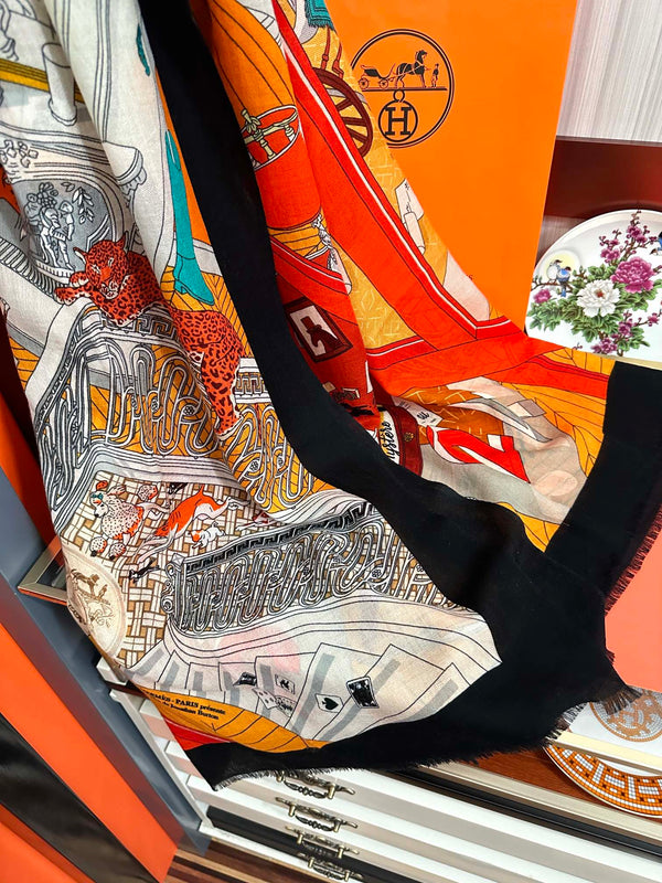 HM Newest Design Scarf 200CM Orange Black Cashmere 976450