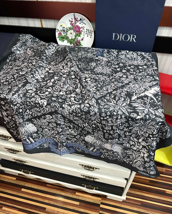 CD Around the World Scarf 90x90cm Black Colorful Twill Silk 304660