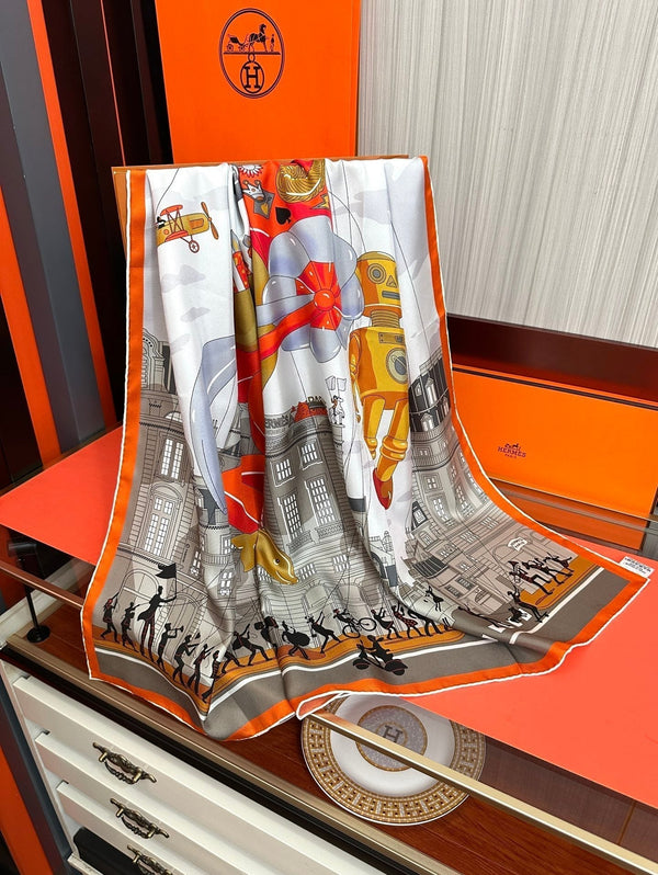 HM 26s Printed Square Scarf 90 In Silk 307339
