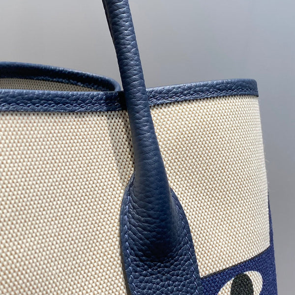 HM Garden Party 36 Beige mix Navy Blue Canvas e Negonda Calfskin 243391
