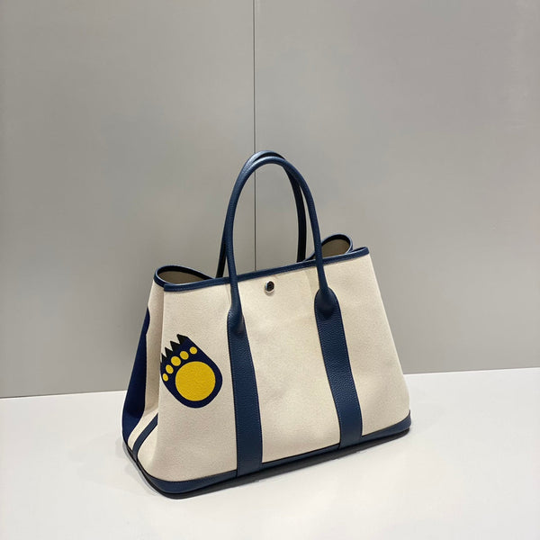 HM Garden Party 36 Beige mix Navy Blue Canvas e Negonda Calfskin 243391