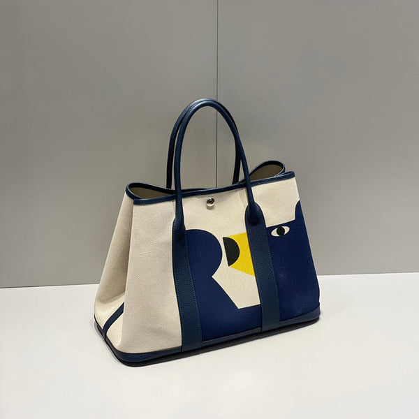 HM Garden Party 36 Beige mix Navy Blue Canvas e Negonda Calfskin 243391
