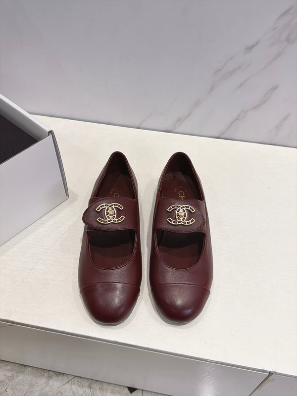 CC 26s Round Toe Mary Jane Shoes Burgundy Lambskin 937757