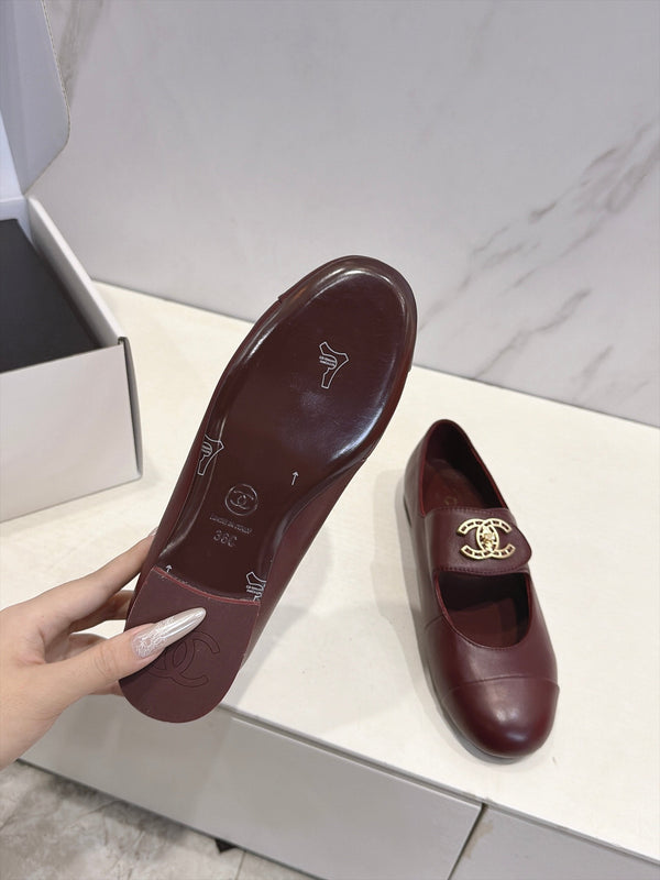 CC 26s Round Toe Mary Jane Shoes Burgundy Lambskin 937757