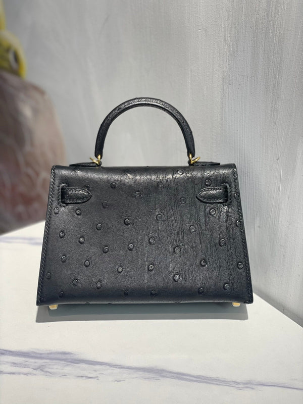 Hermes Kelly 19 Sellier Black Ostrich Leather Bag GHW (need 25 day to produce) 270332