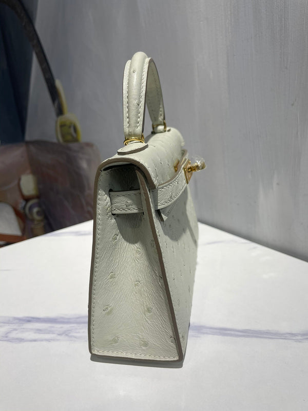 Hermes Kelly 19 Sellier Off White Ostrich Leather Bag GHW (need 25 day to produce) 270336