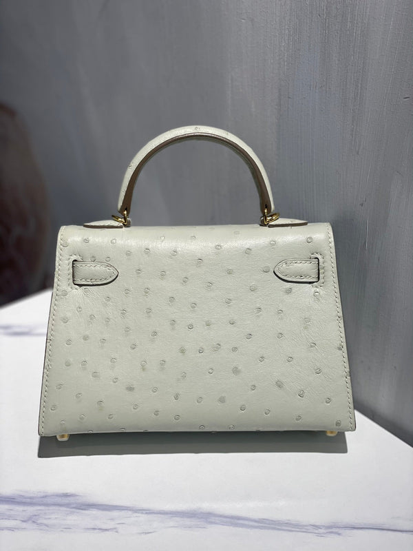 Hermes Kelly 19 Sellier Off White Ostrich Leather Bag GHW (need 25 day to produce) 270336