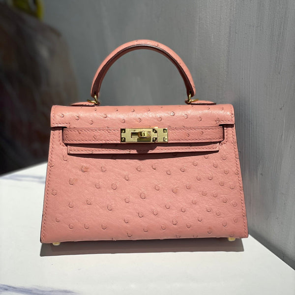 Hermes Kelly 19 Sellier Muted Pink Ostrich Leather Bag Sliver Hardware (need 25 day to produce) 270339