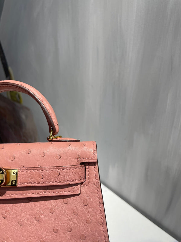 Hermes Kelly 19 Sellier Muted Pink Ostrich Leather Bag Sliver Hardware (need 25 day to produce) 270339