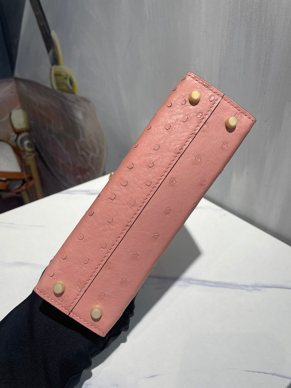 Hermes Kelly 19 Sellier Muted Pink Ostrich Leather Bag Sliver Hardware (need 25 day to produce) 270339