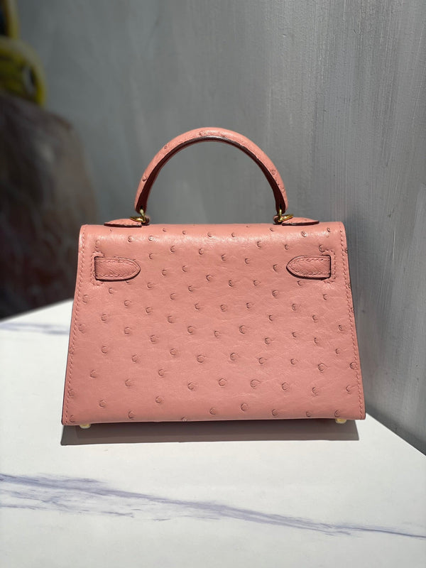 Hermes Kelly 19 Sellier Muted Pink Ostrich Leather Bag Sliver Hardware (need 25 day to produce) 270339