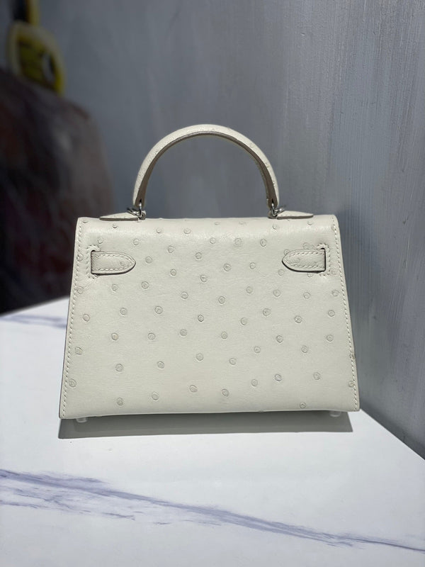 Hermes Kelly 19 Sellier Off White Ostrich Leather Bag Sliver Hardware (need 25 day to produce) 270341
