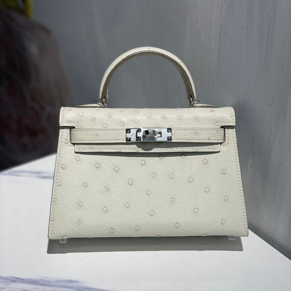 Hermes Kelly 19 Sellier Off White Ostrich Leather Bag Sliver Hardware (need 25 day to produce) 270341