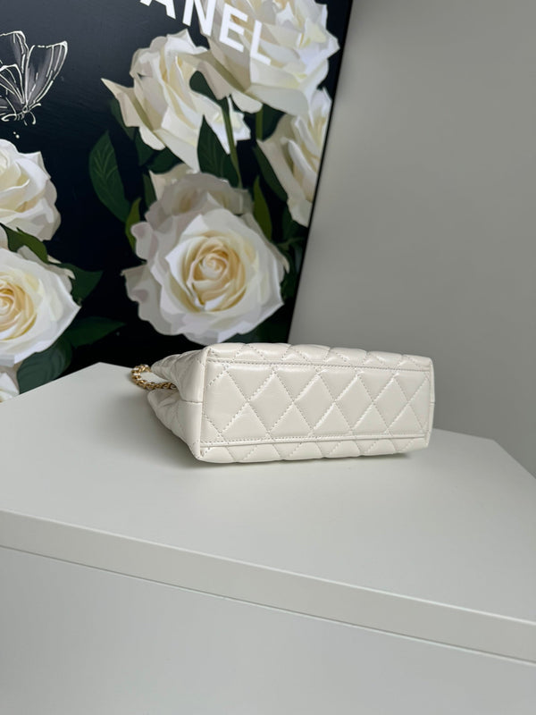 cc 24a nano 19cm borsa shopper kelly in pelle di agnello bianco pastello