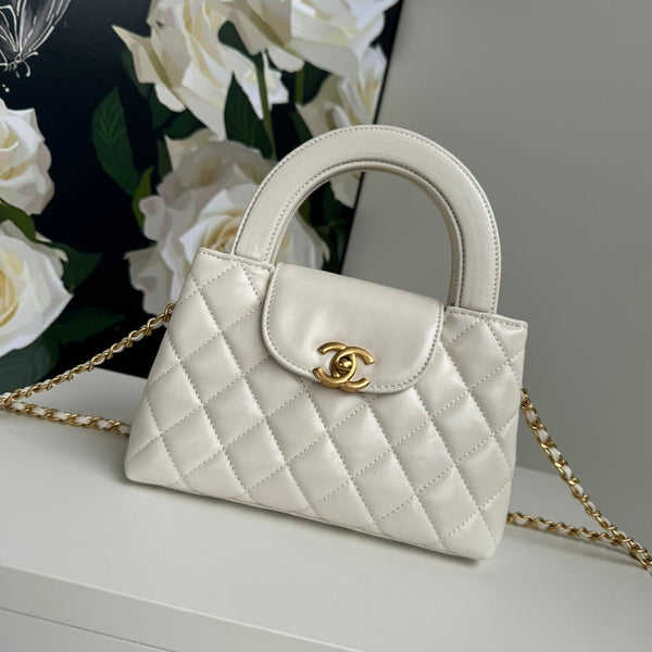 cc 24a nano 19cm borsa shopper kelly in pelle di agnello bianco pastello