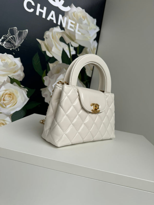cc 24a nano 19cm borsa shopper kelly in pelle di agnello bianco pastello