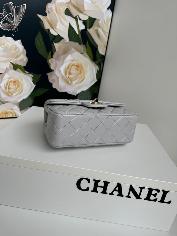 24c mini flap bag 20cm with top handle grey calfskin