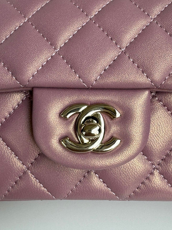 Borsa mini con patta 24c 20 cm con manico superiore in pelle di vitello rosa viola