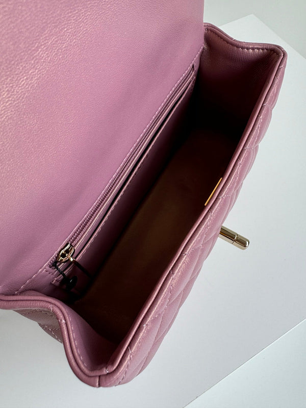 Borsa mini con patta 24c 20 cm con manico superiore in pelle di vitello rosa viola