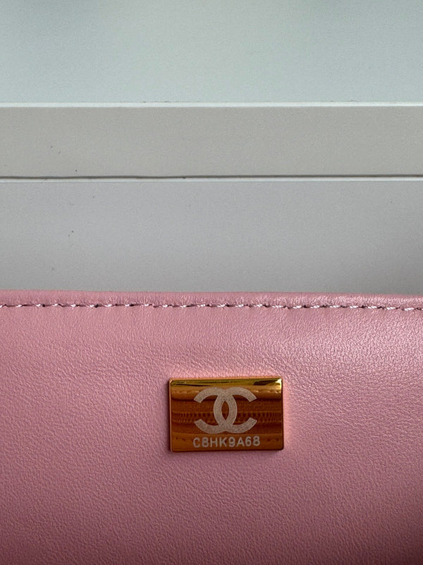 24c mini flap bag 20cm with top handle pink calfskin silver hardware