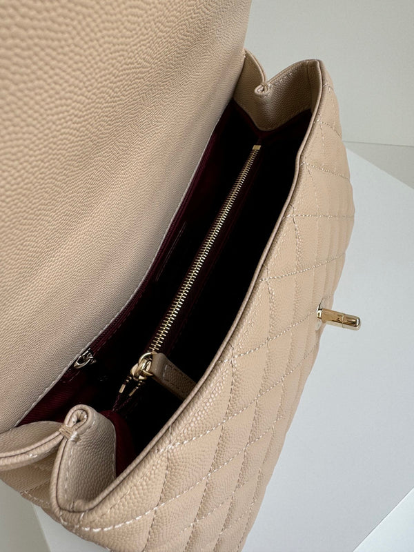 coco handle medium 29cm pink beige quilted caviar leather gold hardware