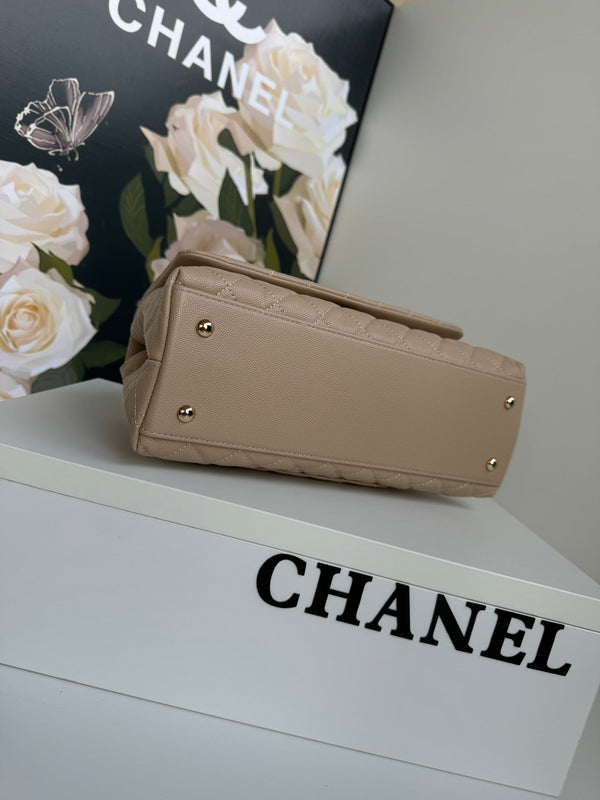 coco handle medium 29cm pink beige quilted caviar leather gold hardware