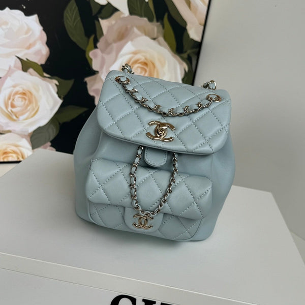 zaino duma 18cm pelle di agnello blu turchese hardware oro chiaro