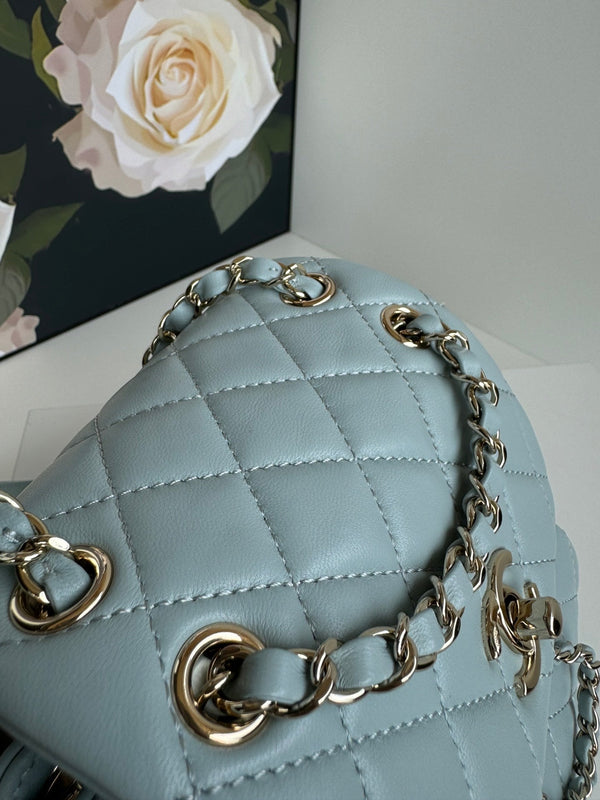 zaino duma 18cm pelle di agnello blu turchese hardware oro chiaro