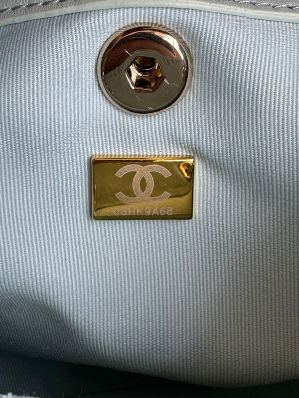 zaino duma 18cm pelle di agnello blu turchese hardware oro chiaro