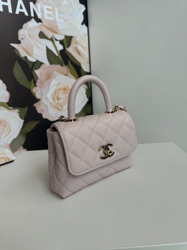 CC 24K Coco Handle Nano 14,5 cm Pelle di vitello grana rosa chiaro Hardware dorato 